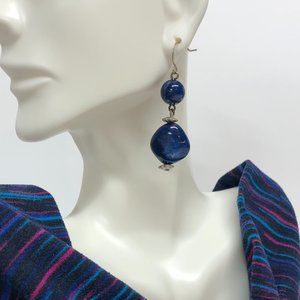 Blue Lucite Silver-tone Drop Earrings